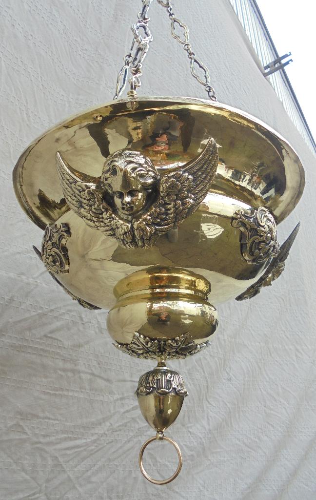 Mooie grote koperen godslamp religieus., Ophalen of Verzenden