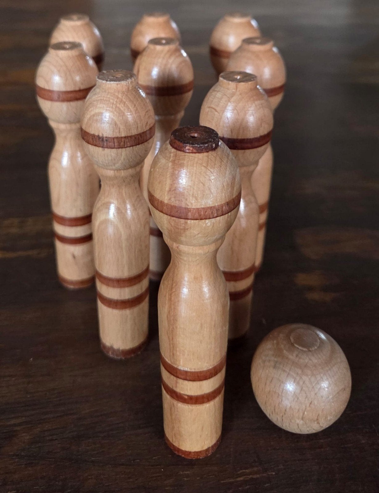 Vintage houten kegelset met bal, Antiek en Kunst, Antiek | Speelgoed, Ophalen of Verzenden