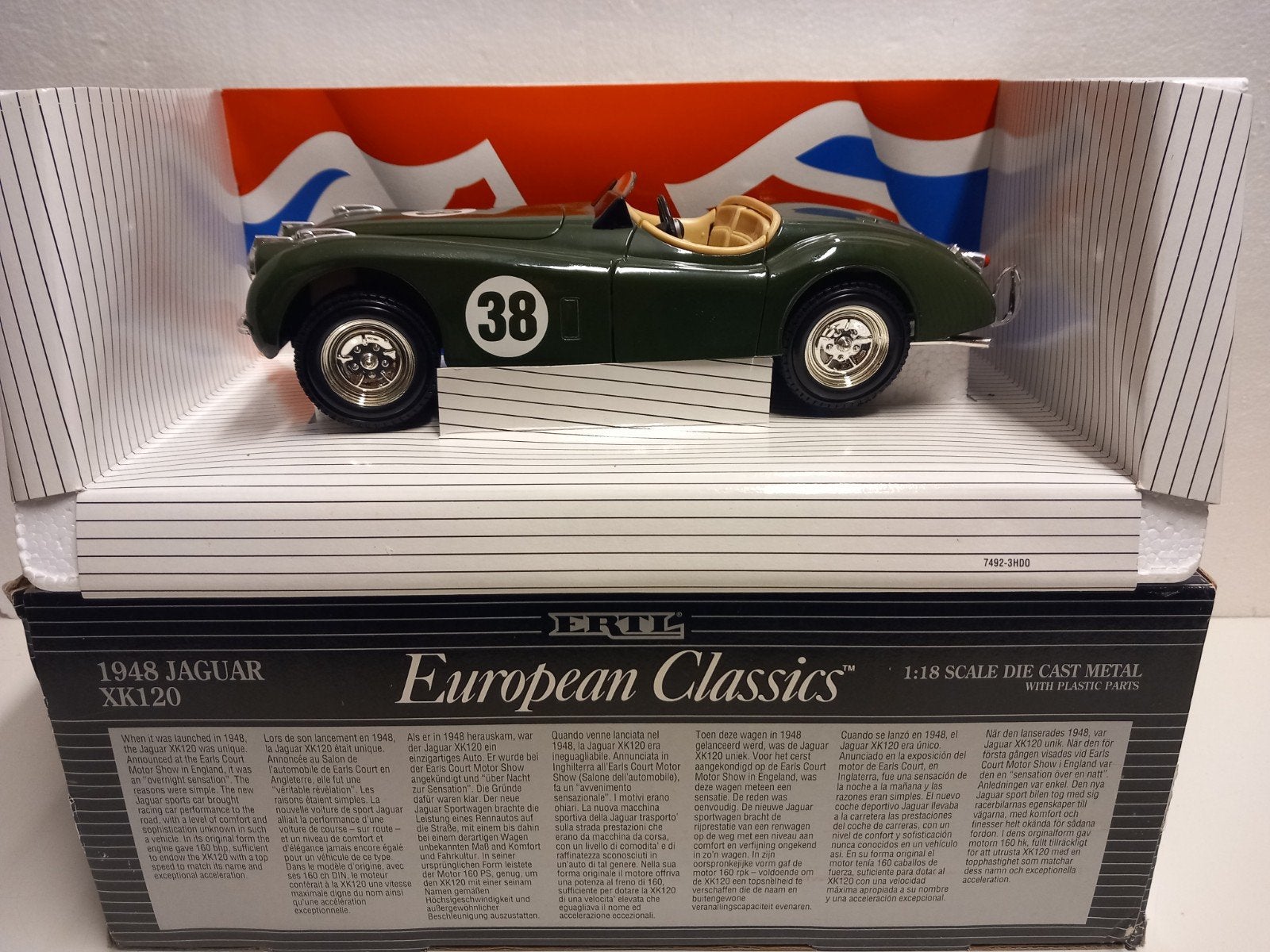 1949 Jaguar XK 120 donker groen #38 ERTL metal 1:18 KRD, Ophalen of Verzenden, Zo goed als nieuw, Auto, ERTL