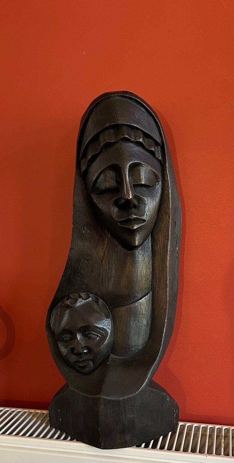 Afrikaans Madonnabeeld, moeder-en-kind beeld, Mariabeeld, Antiek en Kunst, Bruin, Ophalen of Verzenden, Beeld, Handgemaakt