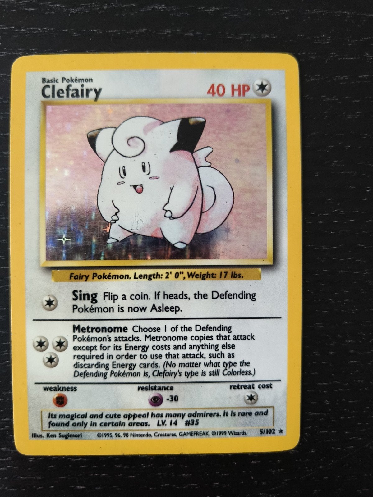 Clefairy 5/102 Holo Foil Base Set Pokémon Kaart, Ophalen of Verzenden, Gebruikt, Losse kaart, Foil