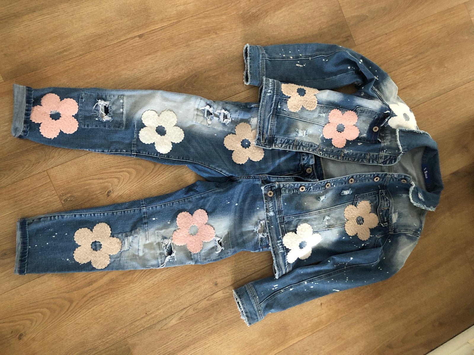 Spijker pak met bloemen, Kleding | Dames, Ophalen of Verzenden, Zo goed als nieuw, Blauw