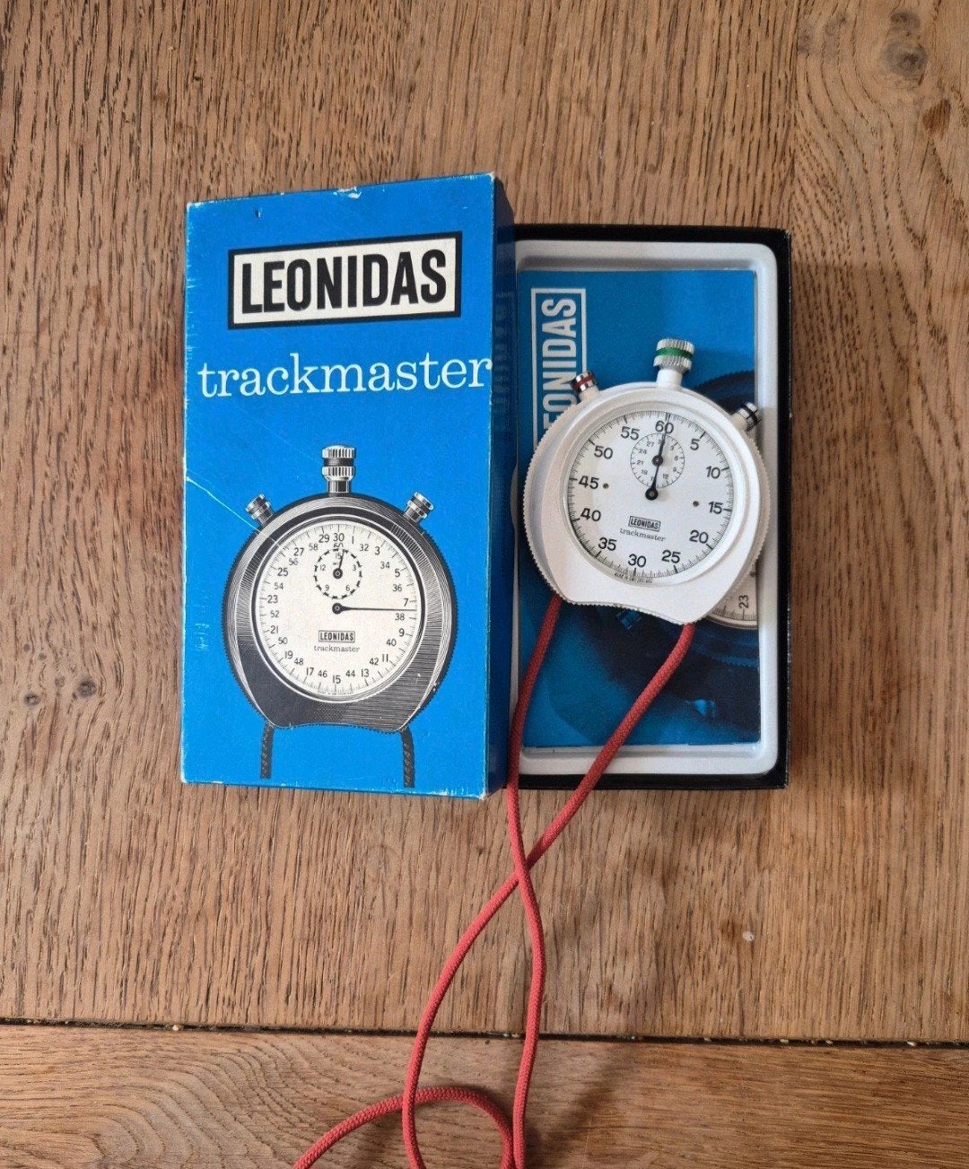 Vintage Leonidas Trackmaster stopwatch met originele doos, Ophalen of Verzenden