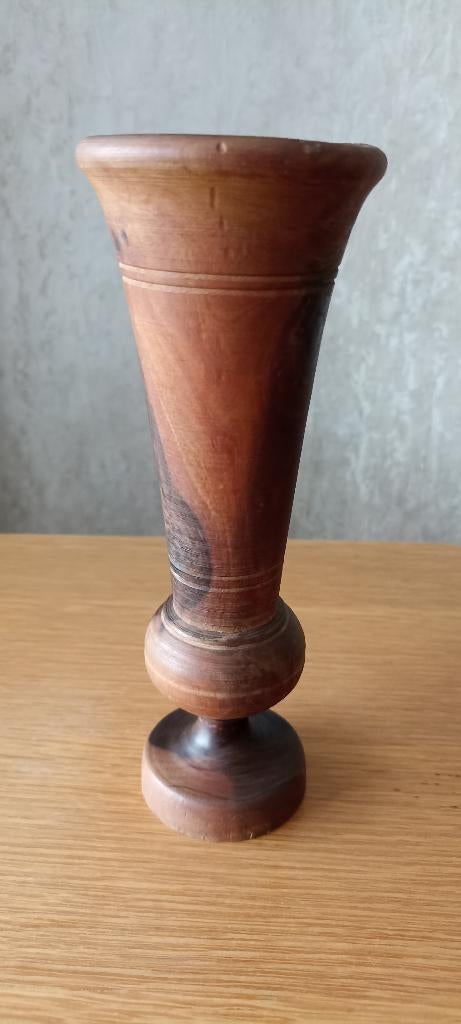 Vintage olijf houten vaas 21 cm hoog, Ophalen of Verzenden