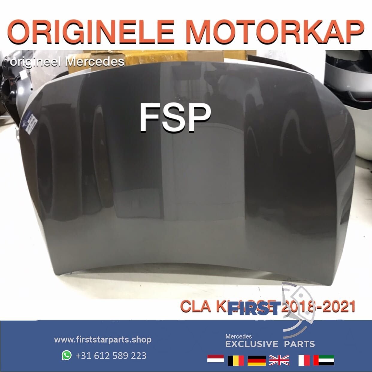W118 C118 CLA MOTORKAP GRIJS ORIGINEEL Mercedes CLA 2018-202, Gebruikt, -, Voor, Ophalen of Verzenden