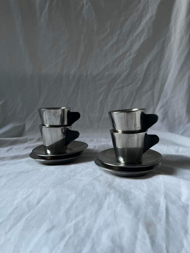 Vintage IKEA RVS espresso set kopjes en schotels | jaren 90, Huis en Inrichting, Ophalen, Overige materialen, Overige stijlen
