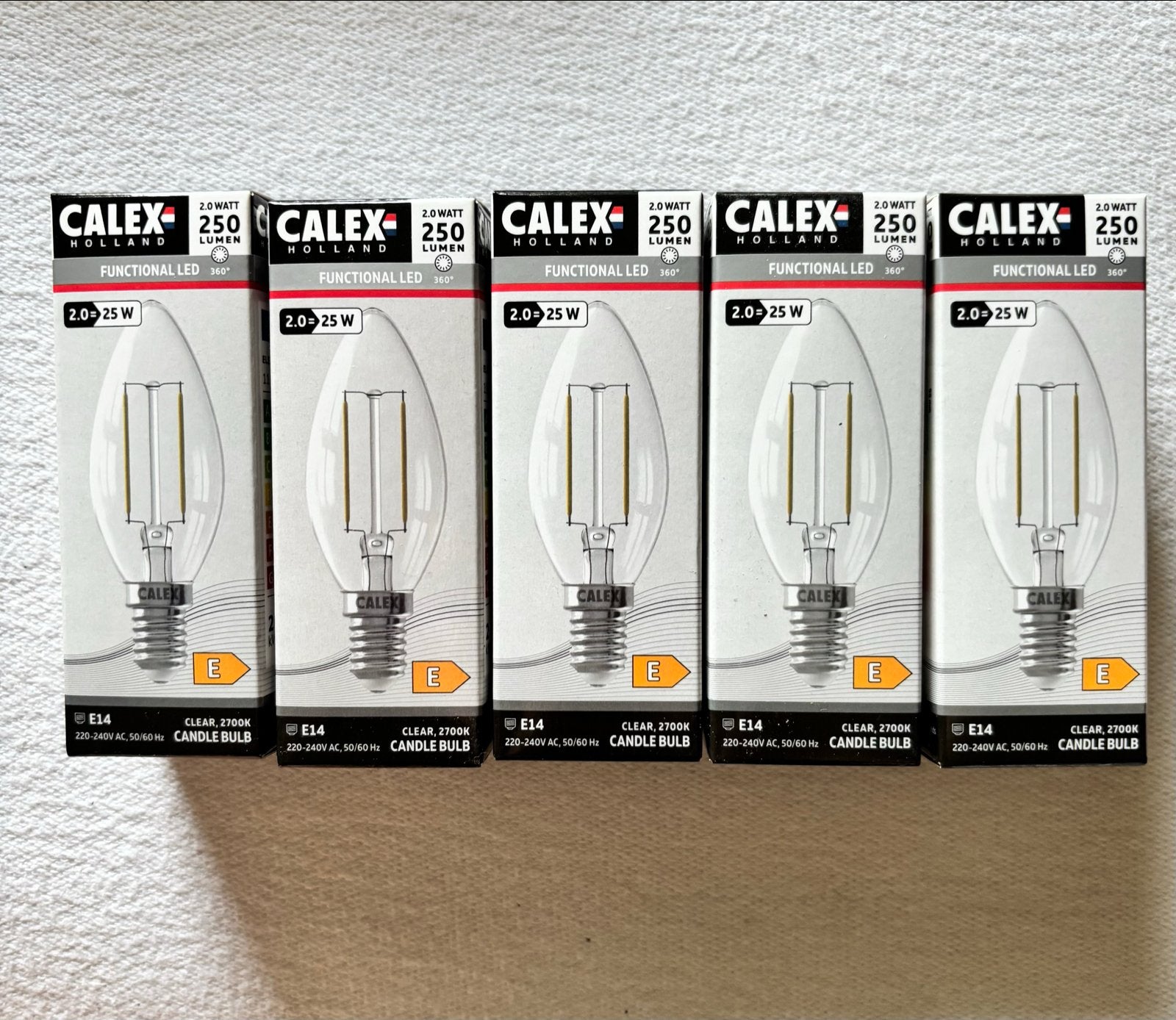 5x Calex LED Kaarslamp E14 2W (25W) 250lm Warm Wit, 30 tot 60 watt, Led-lamp, E14 (klein), Nieuw