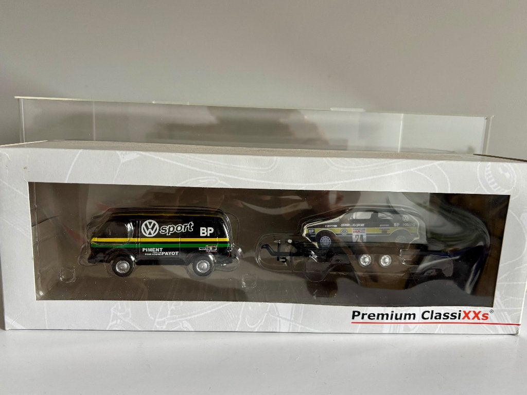 1:43 VW T3a kastenwagen VW MOTORSPORT + aanhangwagen, Ophalen of Verzenden, Zo goed als nieuw, Auto, Overige merken