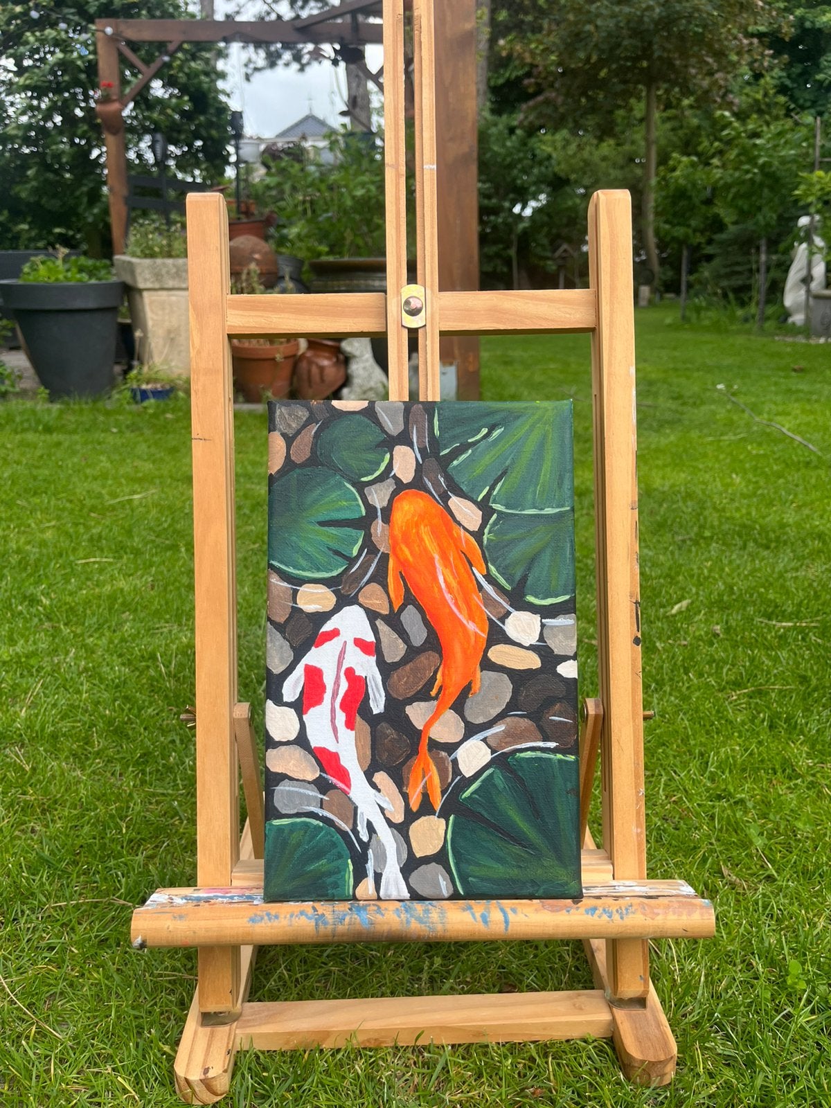 Handgeschilderd Koi Karper schilderij Kleurrijke natuurkunst, Ophalen, Nieuw, Acrylverf