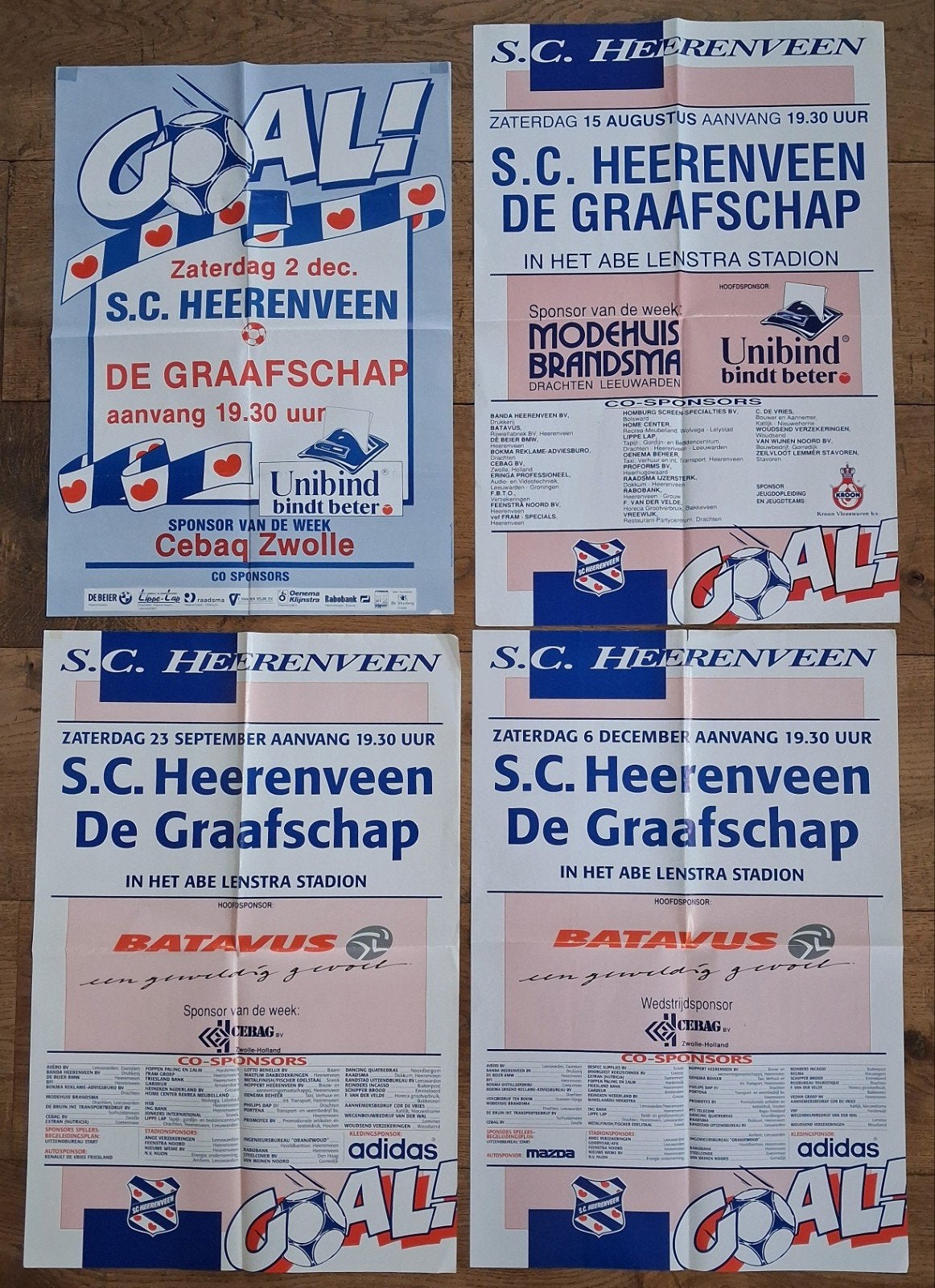 Vier oude Wedstrijd posters Hereenveen-De Graafschap., Verzamelen, Ophalen of Verzenden, Gebruikt, Overige binnenlandse clubs