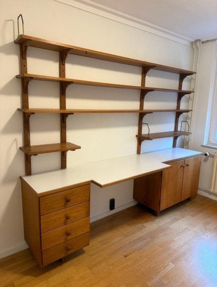 Modulair vintage wandmeubel -systeem, Huis en Inrichting, Kasten | Wandmeubels, Ophalen, Met deur(en), Eikenhout, Zo goed als nieuw