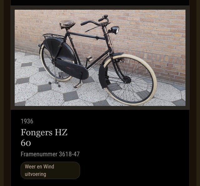 Gezocht: goed werkende jaren ‘30 Fongers fiets, Fietsen en Brommers, Ophalen, Fongers, Trommelrem, 59 cm of meer