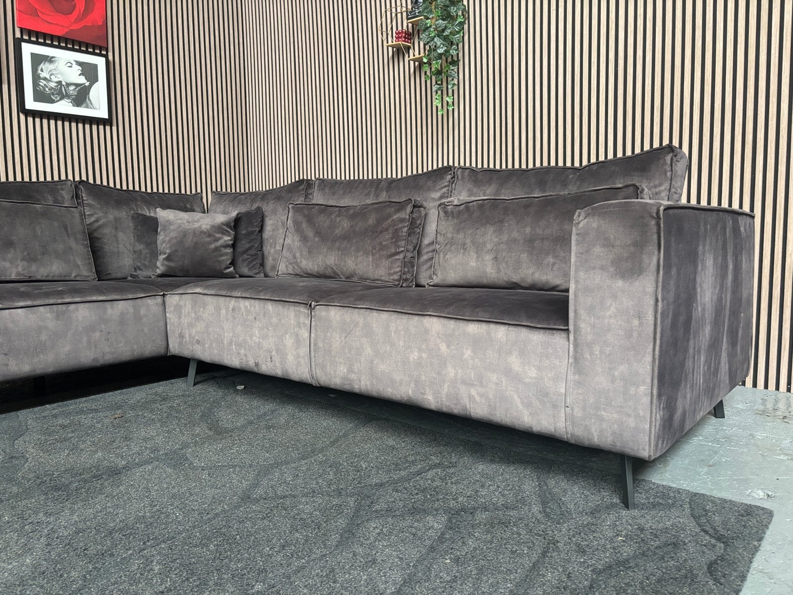 GRATIS LEVERING Velvet Hoekbank Antraciet 305x240 GEREINIGD, Hoekbank, 300 cm of meer, Ophalen of Verzenden, Zo goed als nieuw