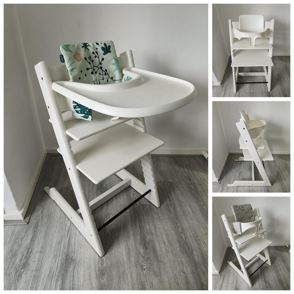 Stokke Tripp Trapp wit met babyset,2 rugkussens,tray, Kinderen en Baby's, Kinderstoelen, Ophalen of Verzenden, Zo goed als nieuw