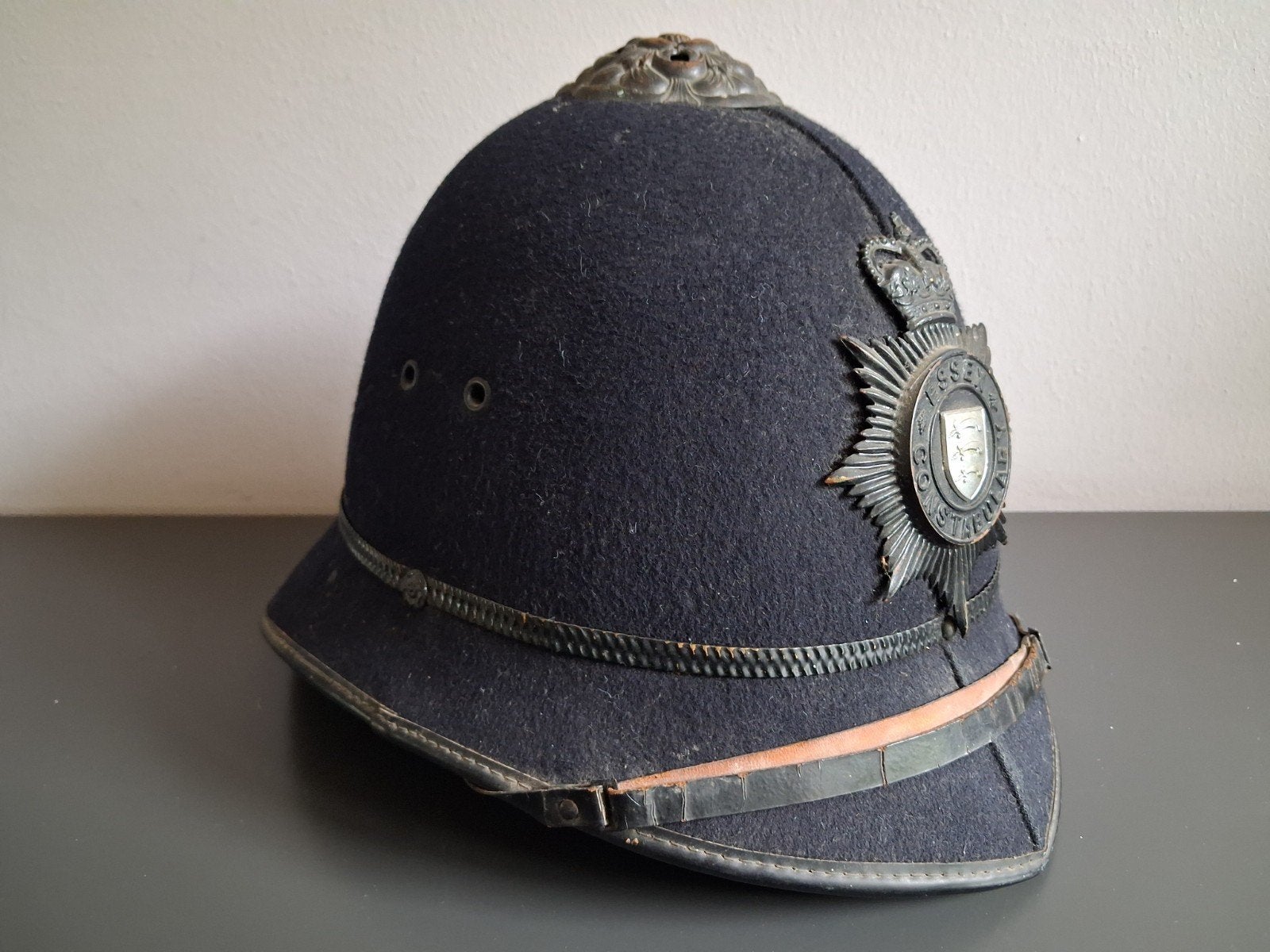 Vintage Britse Politiehelm helm Essex Engeland bobby, Ophalen of Verzenden