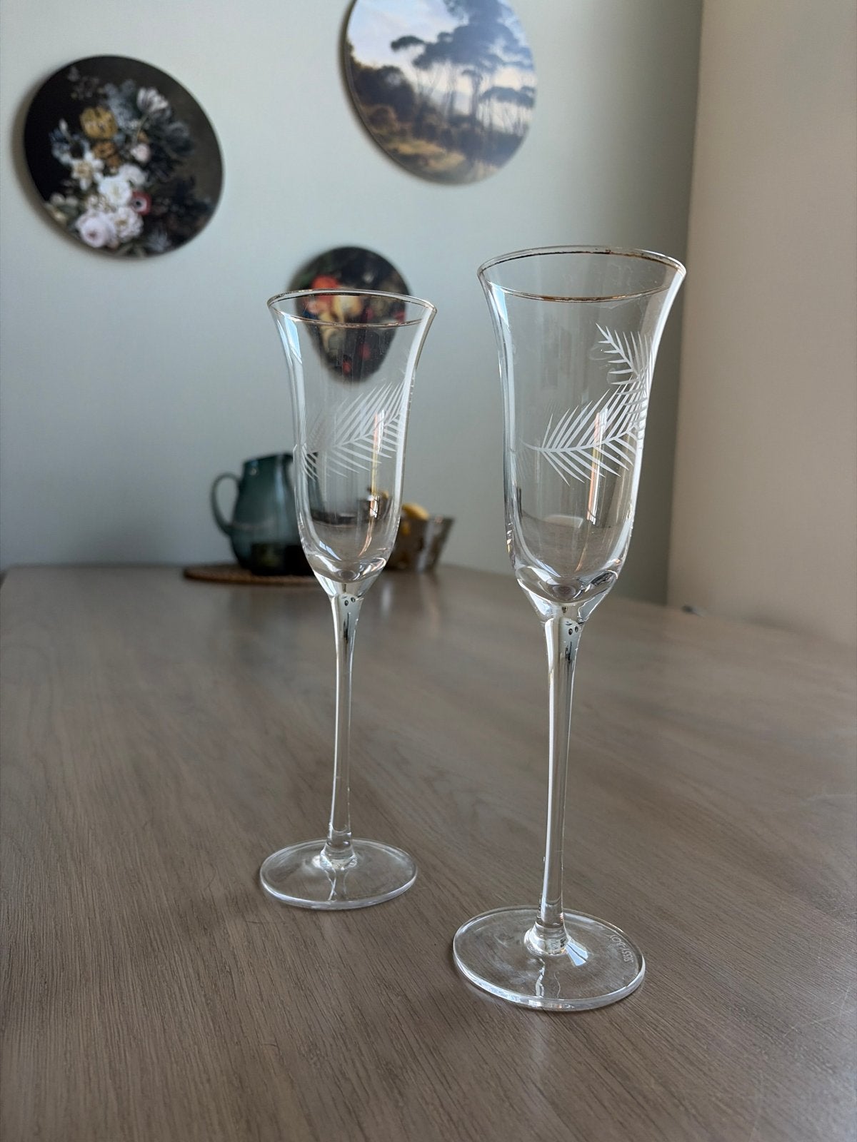 2 Sissy-Boy champagneglazen met palmblad decoratie, Ophalen