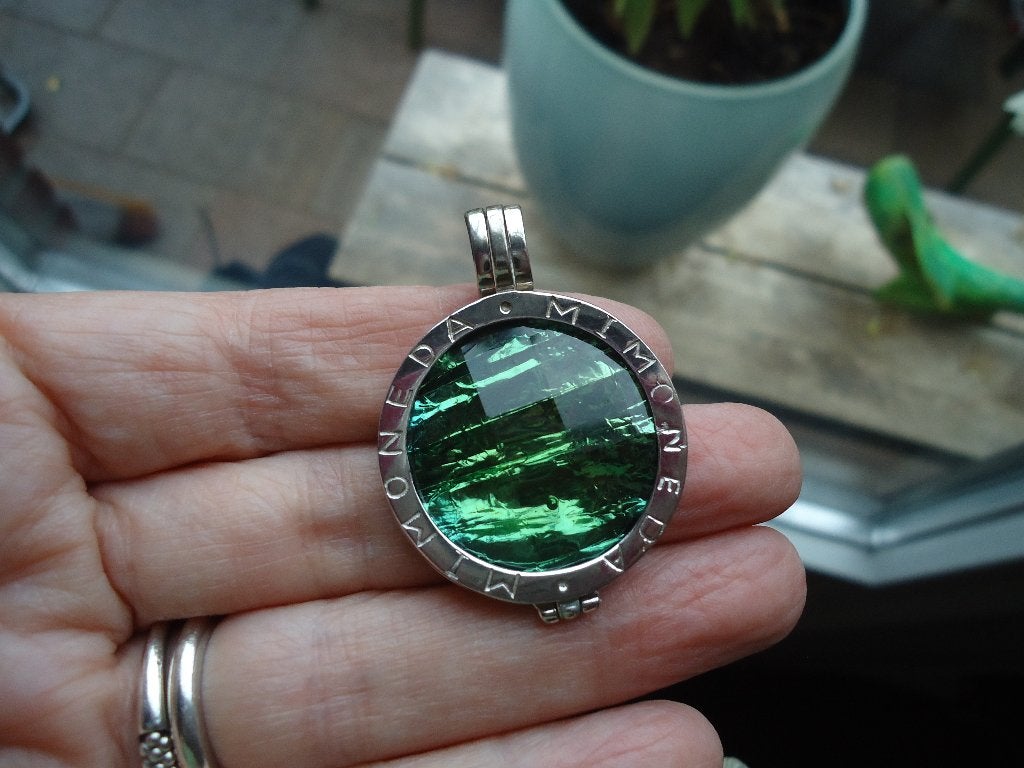 mimoneda hanger echt zilver met groene munt maat m, Ophalen of Verzenden, Zo goed als nieuw, Groen, Zilver