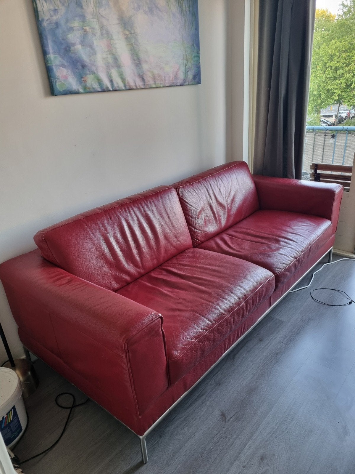 IKEA Arild vintage rode bank, Huis en Inrichting, Ophalen, Gebruikt, Tweepersoons, Rechte bank