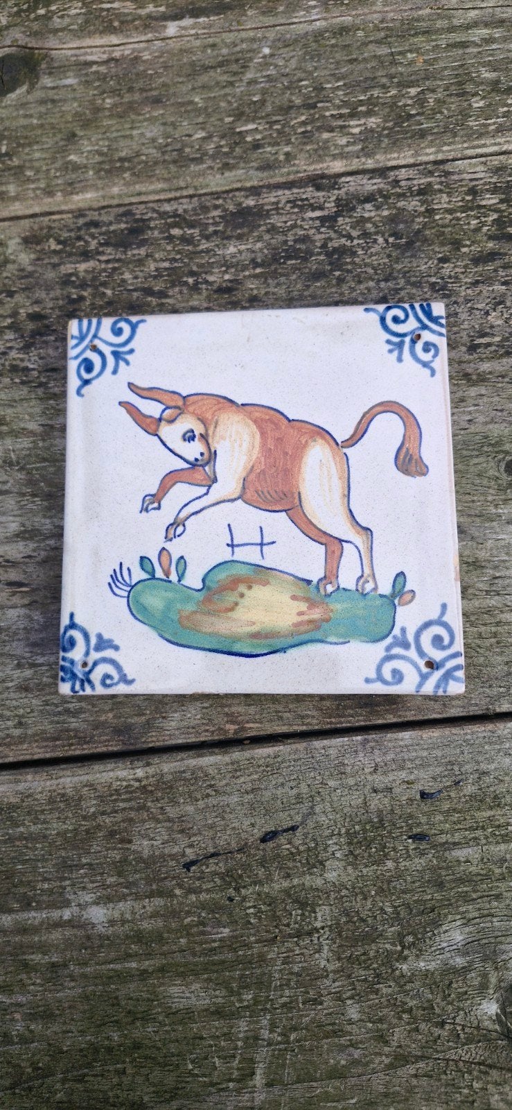 tegel met stier, Ophalen of Verzenden