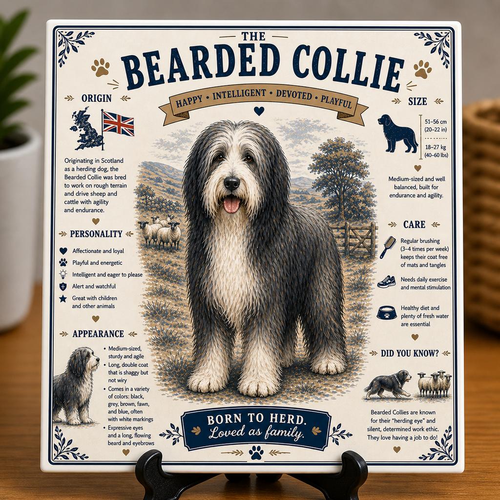 Bearded Collie - Infographic Tegel, Ophalen of Verzenden, Nieuw