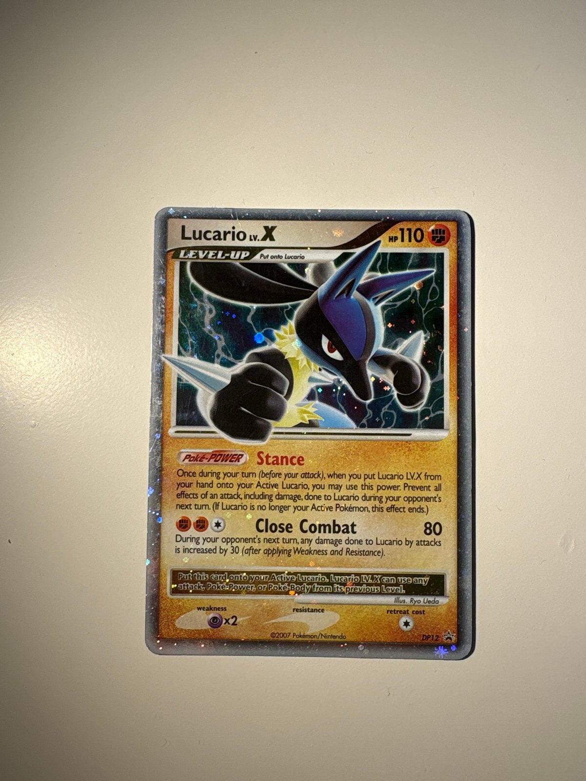 Lucario LV.X DP12 Promo Pokémon Kaart - Lightly Played, Ophalen of Verzenden, Gebruikt, Losse kaart, Foil