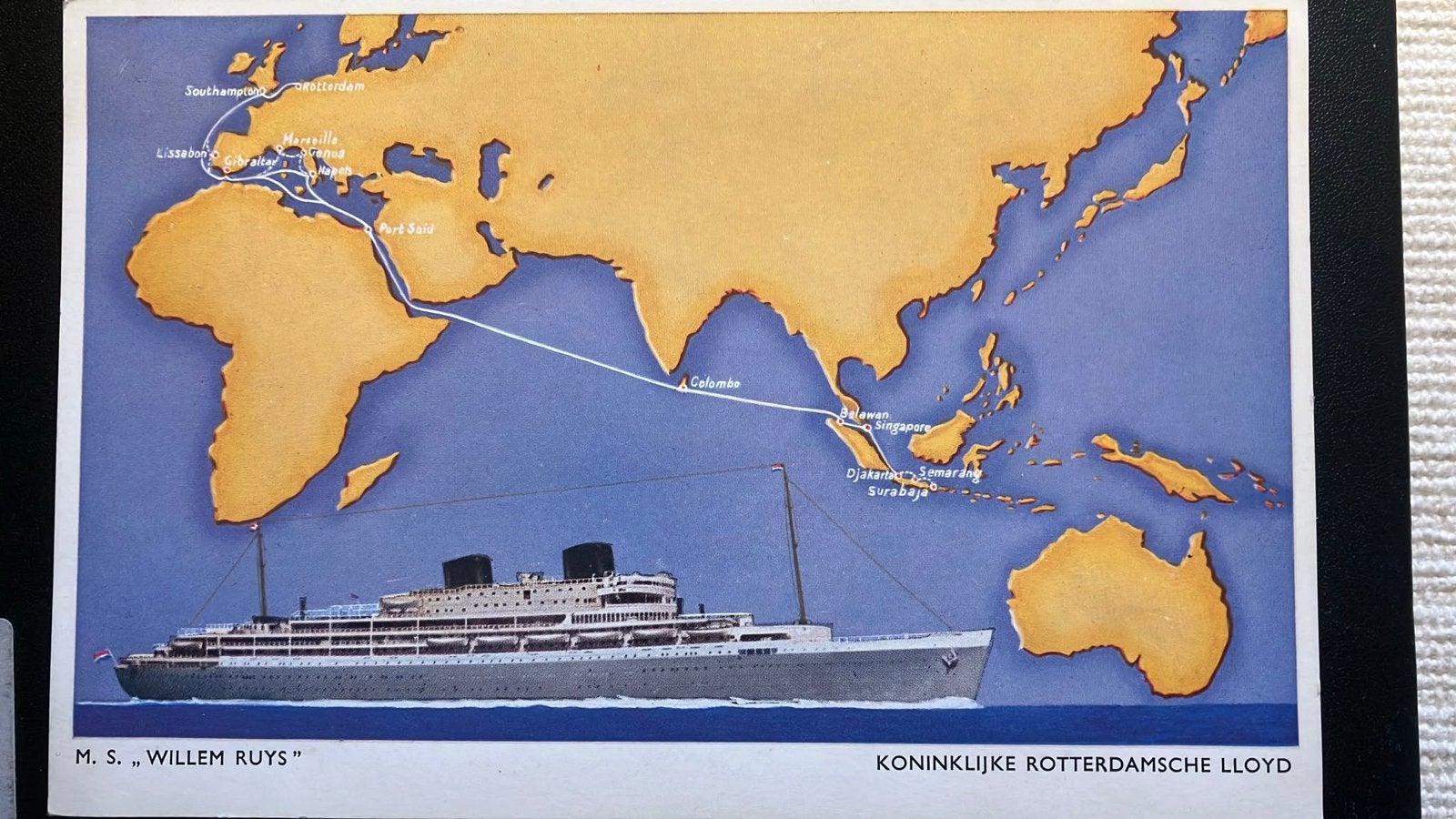 Willem Ruys   1947  Kon Rotterdamsche Lloyd  INDIË, Verzamelen, Scheepvaart, Ophalen of Verzenden