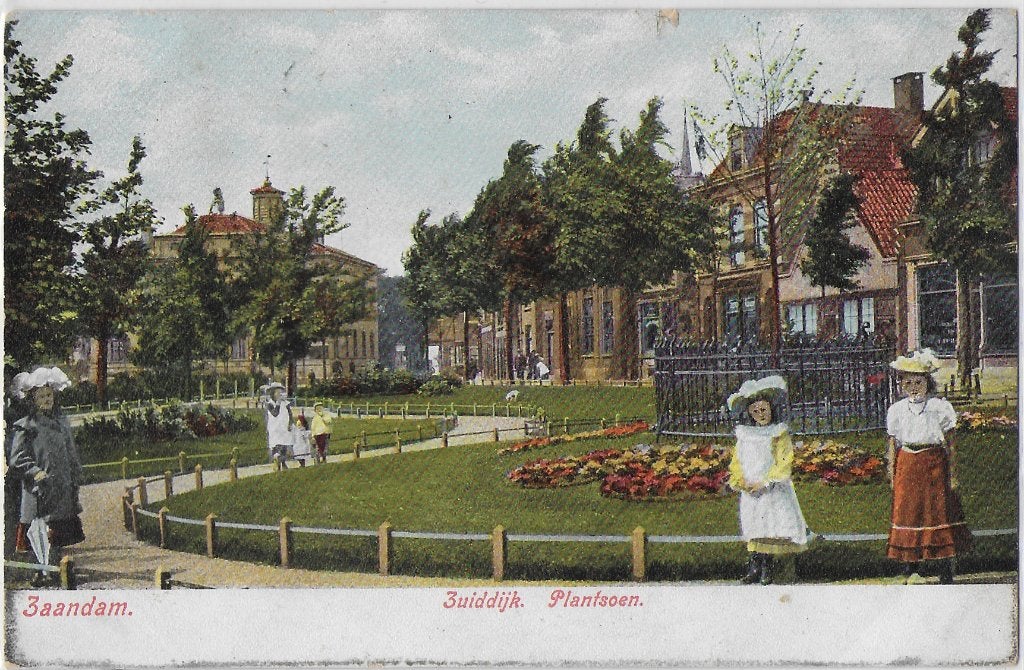 Zaandam Zuiddijk Plantsoen Oude Ansichtkaart ( 2024 ), Ophalen of Verzenden, 1940 tot 1960, Gelopen, Noord-Holland