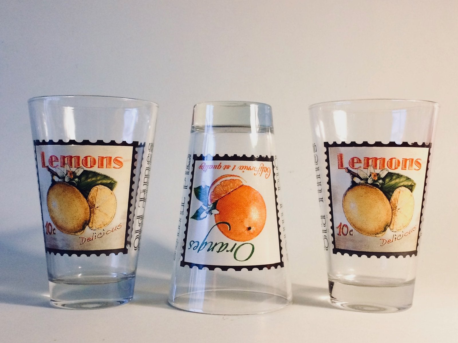 Set van 3 Vintage Oranje Sap Longdrink Glazen Cerve Italy, Verzenden, Zo goed als nieuw, Frisdrankglas