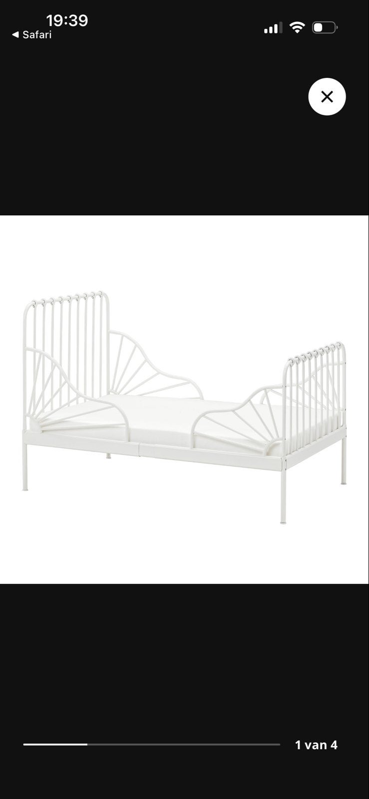 Ikea Minnen meegroeibed met lattenbodem en Vesteroy matras, Gebruikt, 70 tot 85 cm, 180 cm of meer, Ophalen
