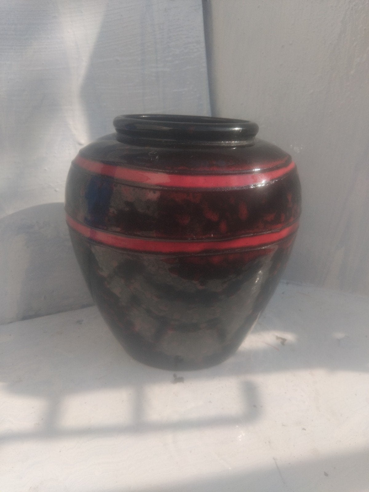 Vintage West Germany Keramiek Vaas Rood Zwart, Ophalen of Verzenden