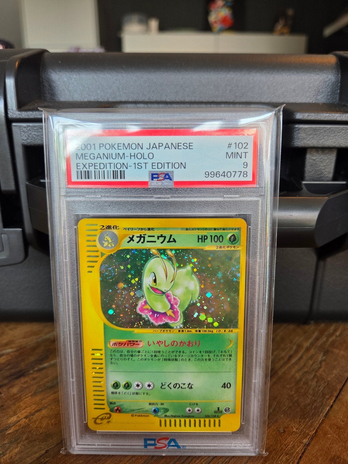 2001 Japanse Meganium Holo Expedition 1st Edition PSA 9, Ophalen of Verzenden, Zo goed als nieuw, Losse kaart, Foil