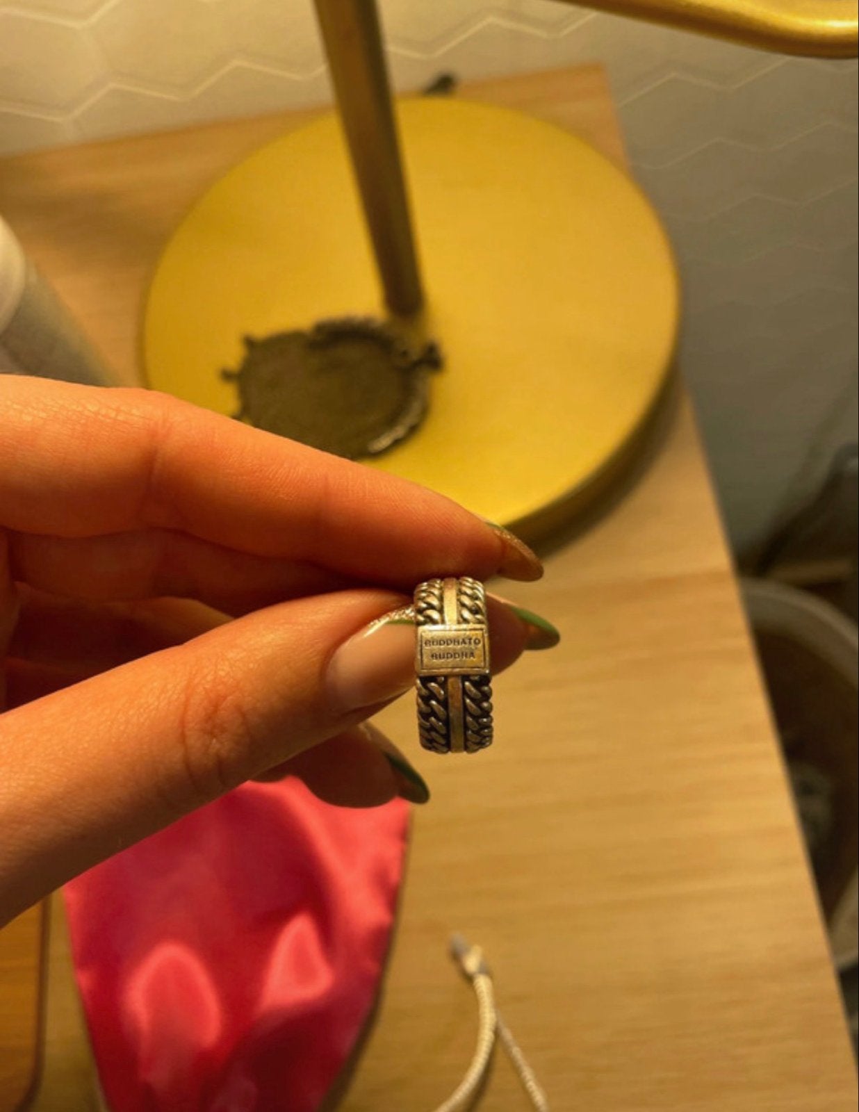 Buddha to Buddha Ring Chain Textuur Zilver Maat 16, Ophalen of Verzenden, Dame of Heer, Zilver, Kleiner dan 17