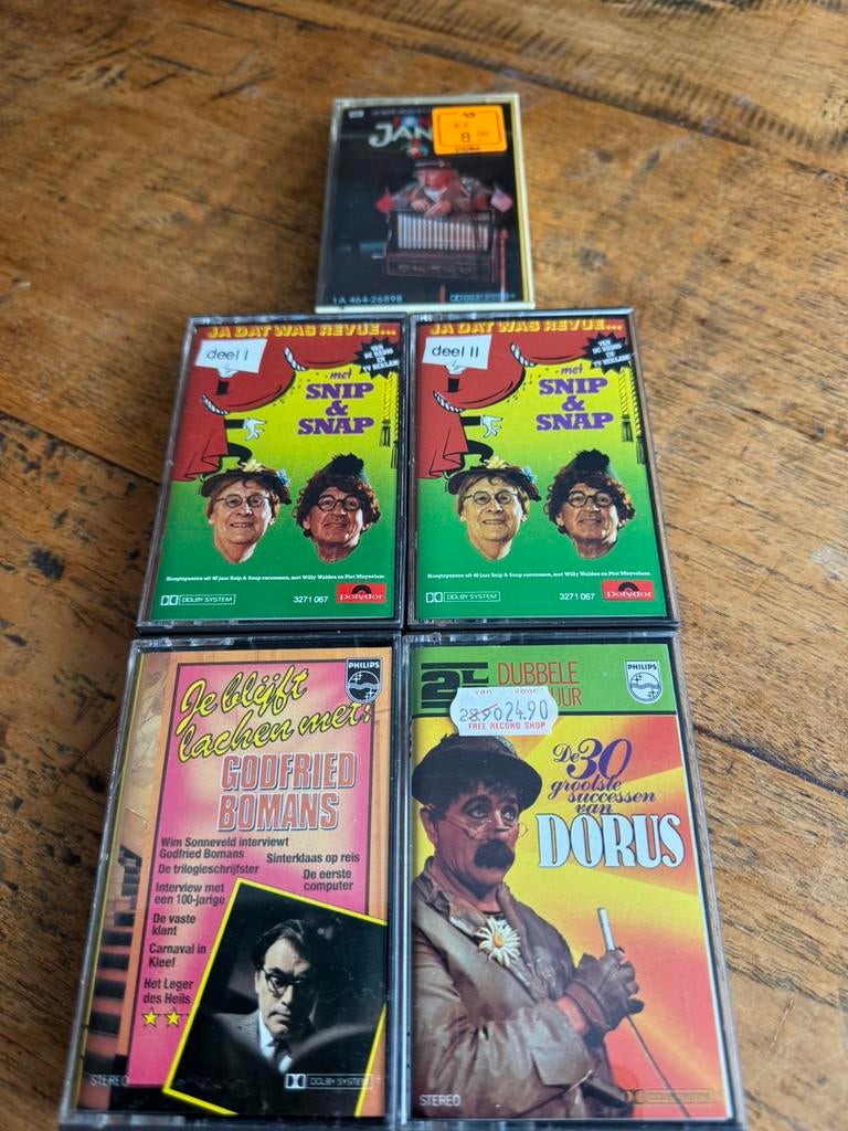 5 Cassettebandjes humor jaren ‘ 50 en ‘60, Cd's en Dvd's, Cassettebandjes, Gebruikt, 2 t/m 25 bandjes, Overige genres, Ophalen of Verzenden