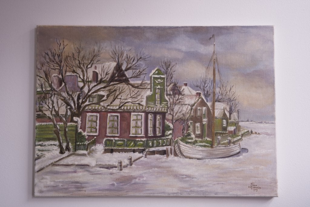 Schilderij Wintertafereel Gortershoek Zaandijk, Antiek en Kunst, Ophalen of Verzenden, Landschap
