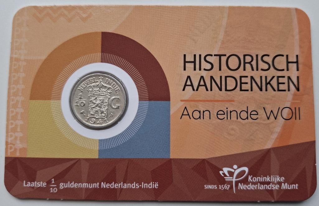 Coincard met 1/10 gulden Nederlands Indie 1941 P, Postzegels en Munten, Munten | Nederland, Verzenden, Koningin Wilhelmina, 10 cent