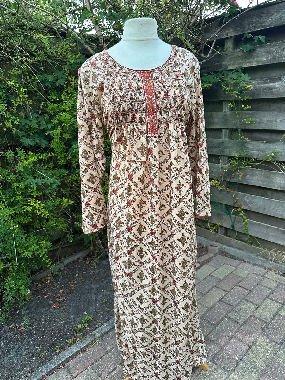 Jasmine Kaftan Maxi Jurk XL - Beige met Bloemenprint, Beige, Maat 46/48 (XL) of groter, Nieuw, Ophalen of Verzenden