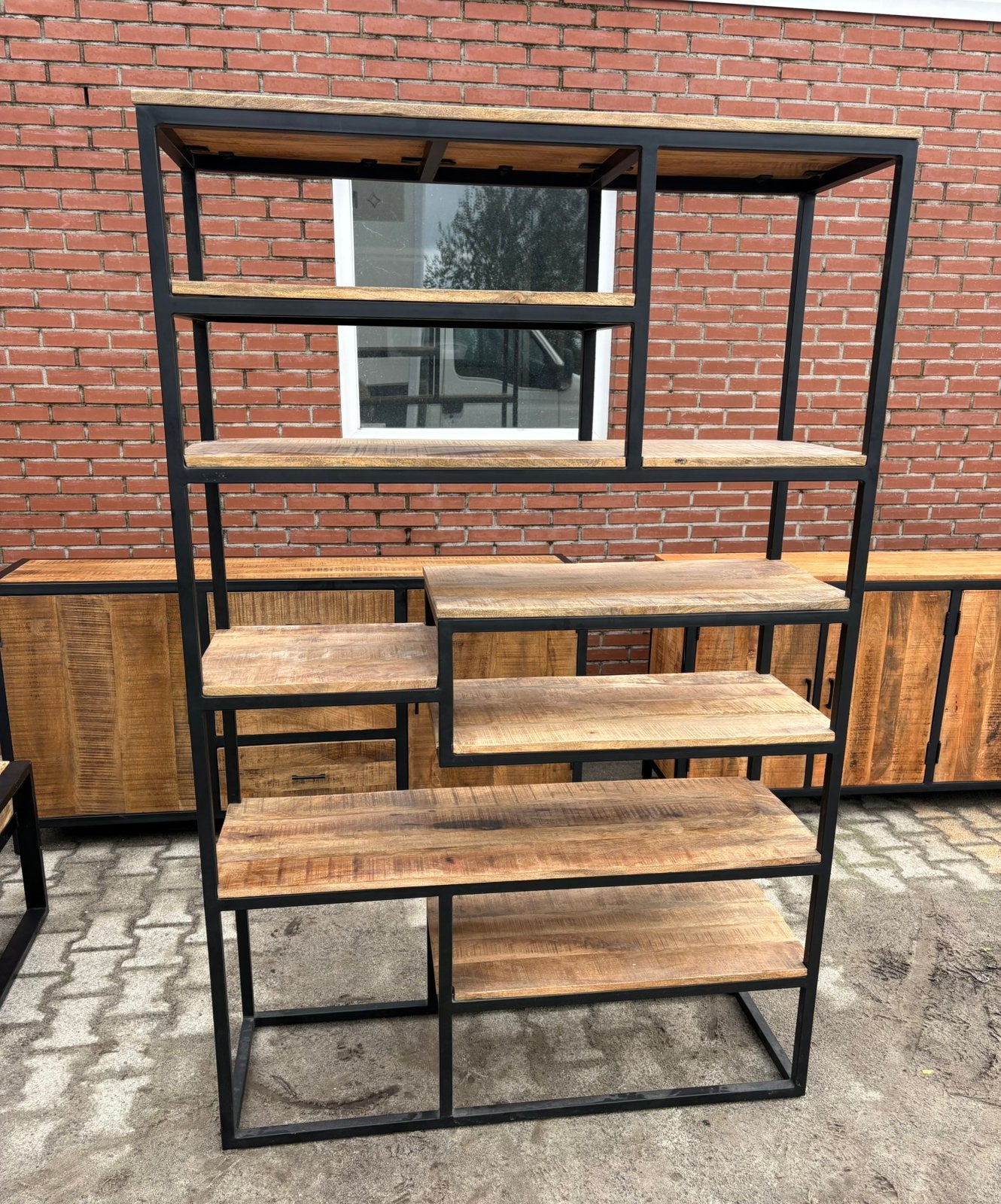 Industriële Vakkenkast Roomdivider Mangohout | Nieuw | €350, Ophalen, Nieuw, 50 tot 100 cm, Metaal