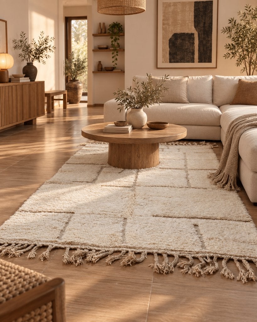 Marokkaans vloerkleed 150x250 crème – 100% wol, Info@maroccarpets.nl, 150 tot 200 cm, Ophalen of Verzenden, Beige