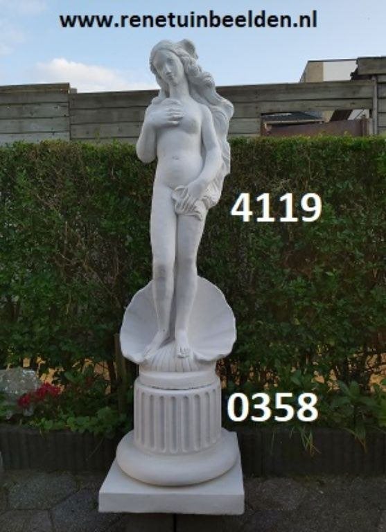 Vrouw schelp met zuil. nr 4119 & 0358,, Tuin en Terras, Tuinbeelden, Ophalen, Nieuw, Beton, Mensenbeeld