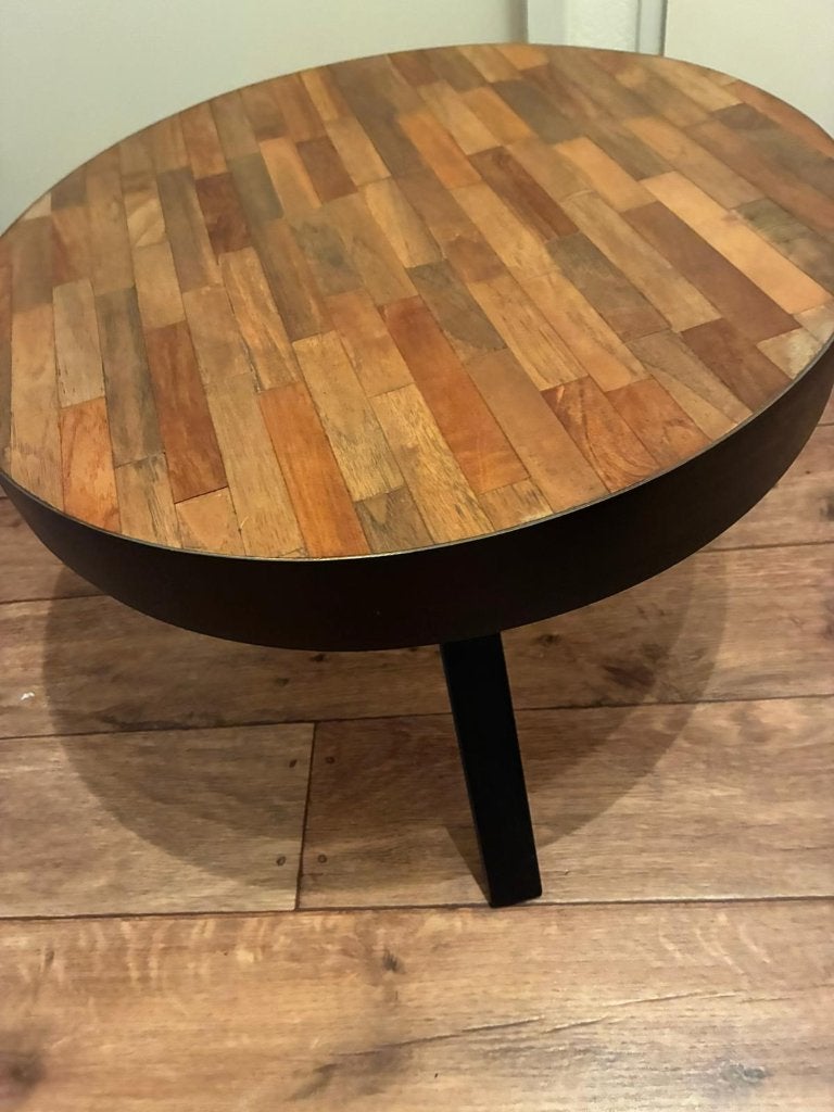 tafeltje salontafel bijzettafel hout met staal, Ophalen, Minder dan 45 cm, Minder dan 55 cm, Rond