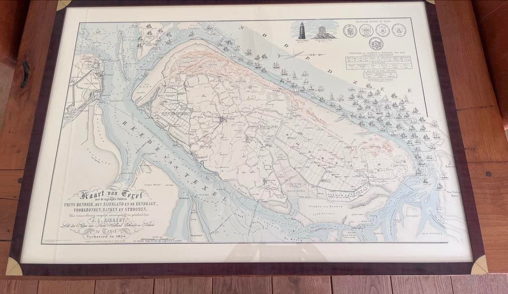 Kaart van Texel in houten lijst - 1854, Ophalen