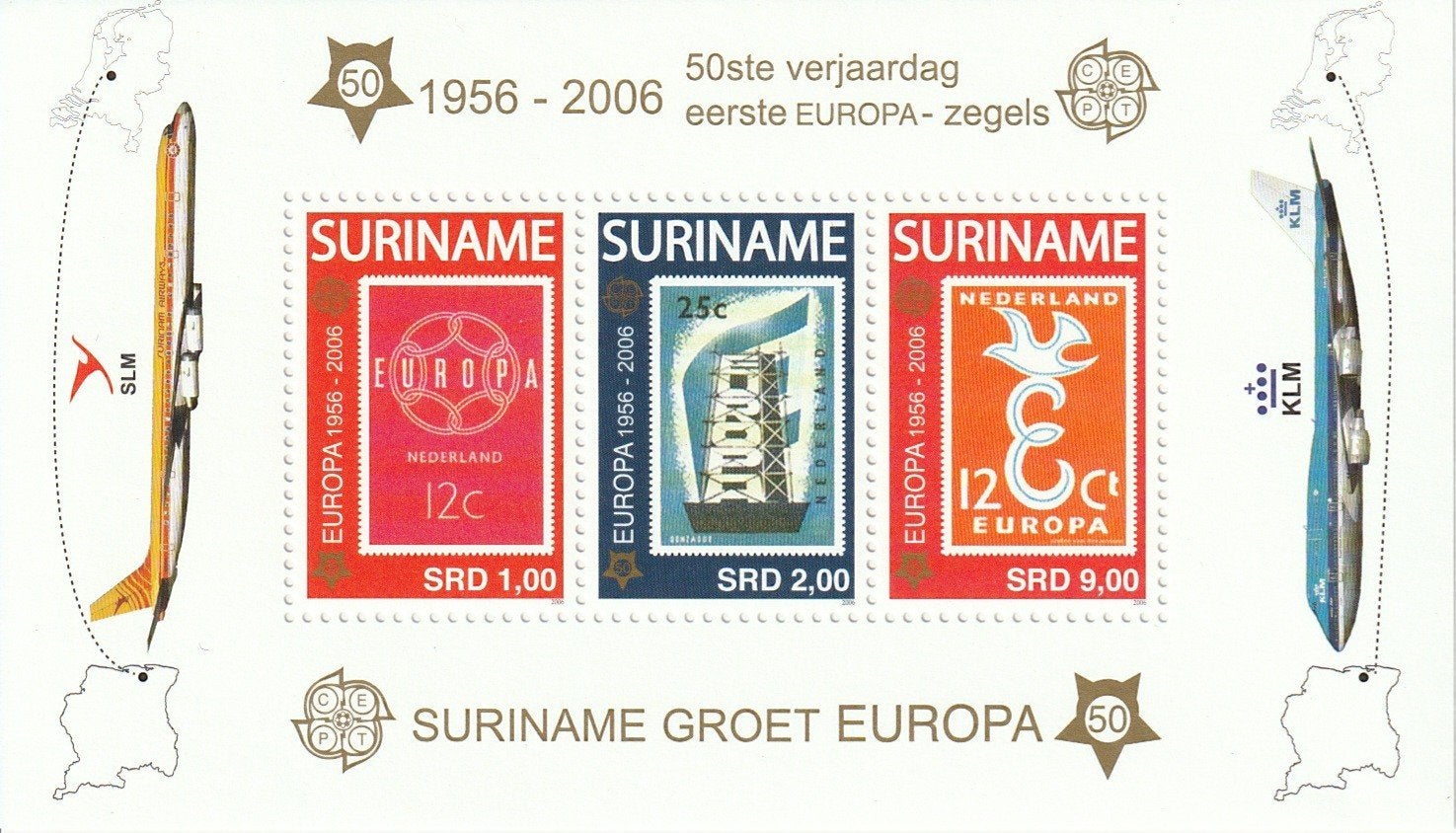 Suriname blok 50 jaar Europazegels 2006, Ophalen of Verzenden, Postfris