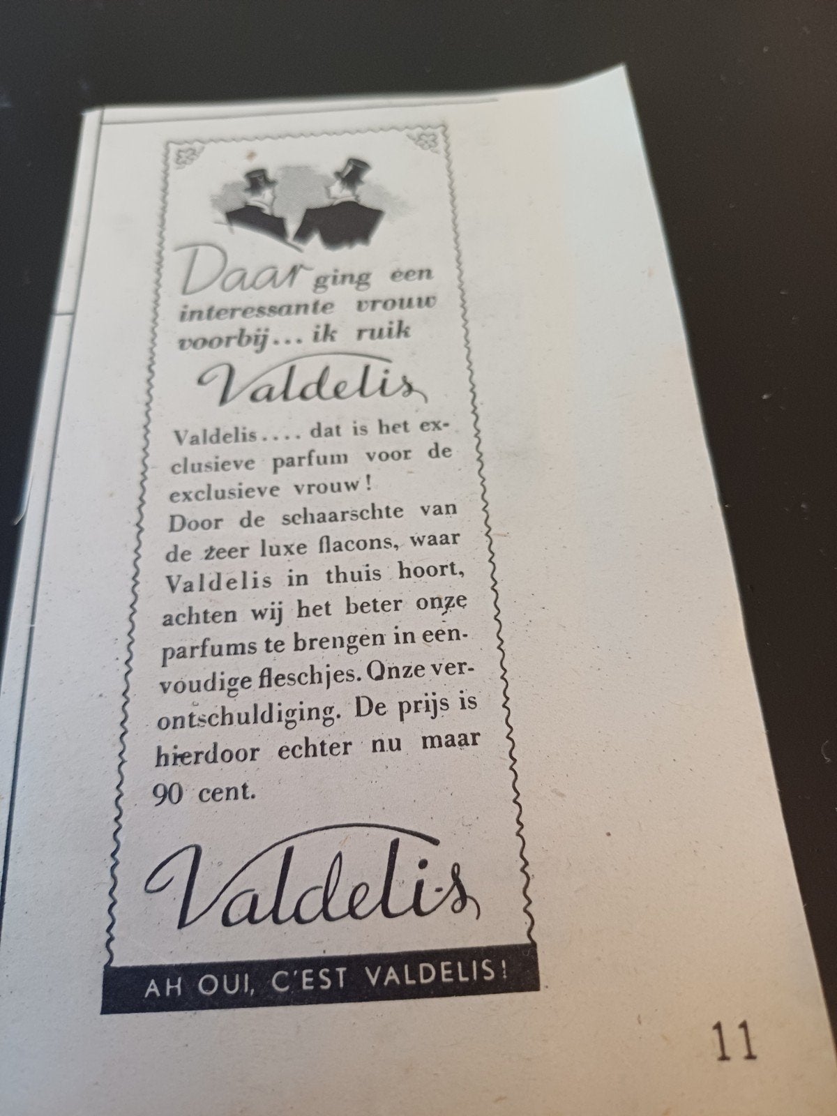 advertentie Valdelis parfum daar ging een vrouw 1947, Ophalen of Verzenden, Zo goed als nieuw, Miniatuur