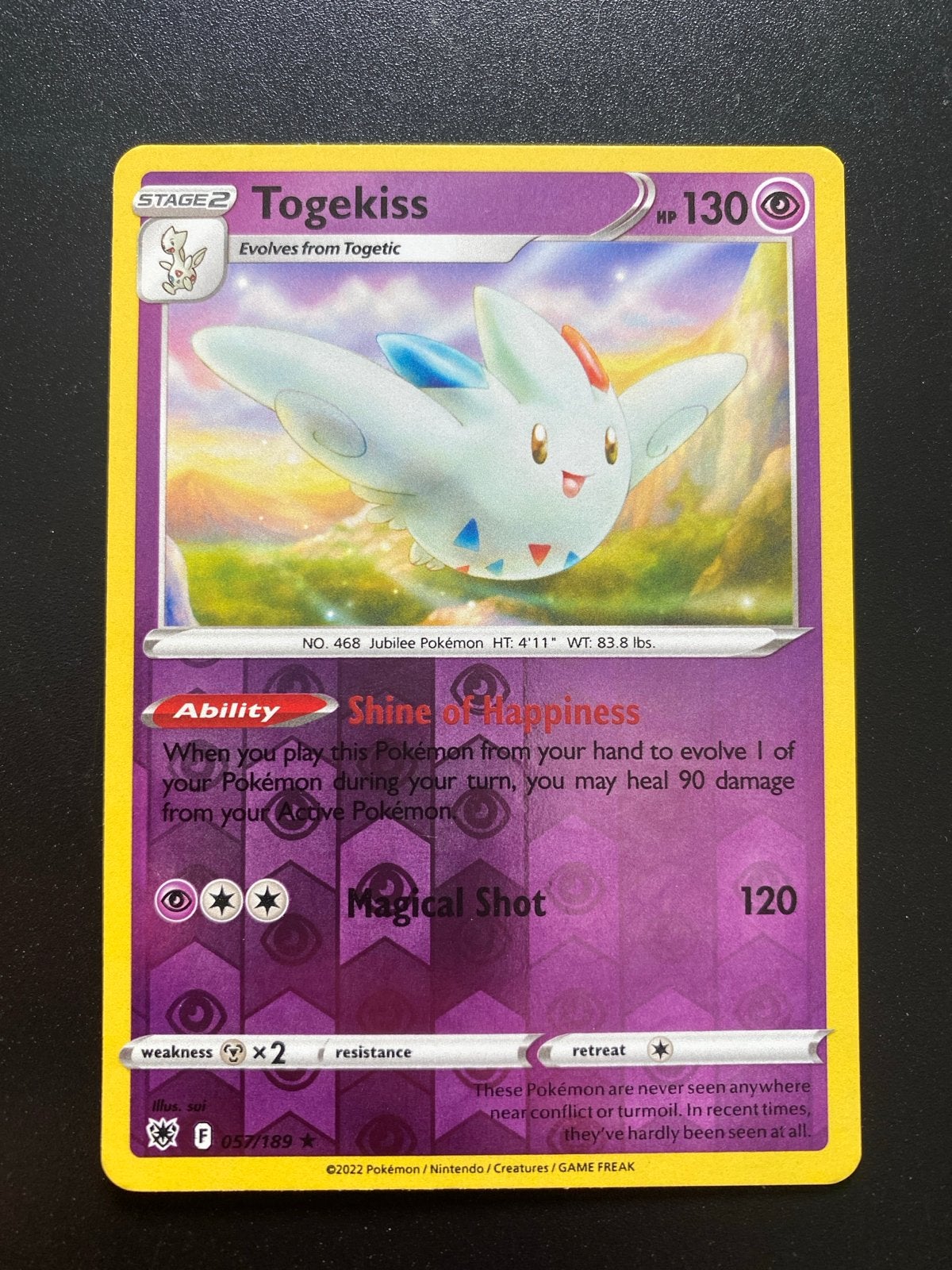 Togekiss 057/189 Rare Reverse Holo Pokémon Astral Radiance, Ophalen of Verzenden, Zo goed als nieuw, Losse kaart, Foil