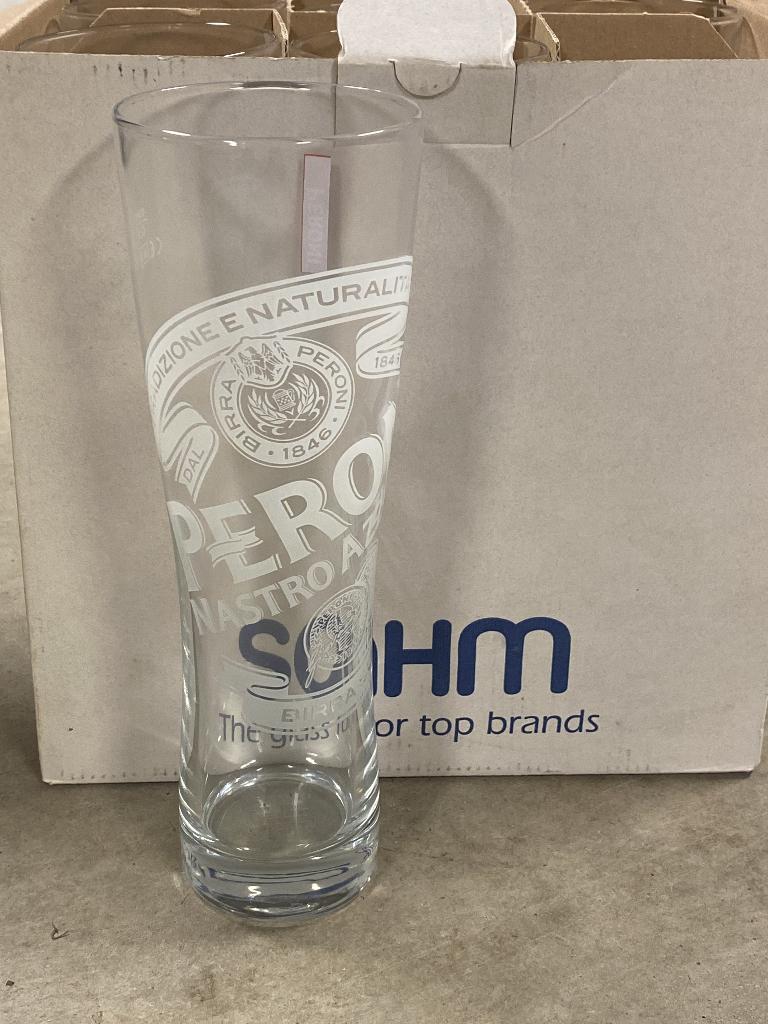 6 grote Peroni glazen, Ophalen of Verzenden, Zo goed als nieuw, Bierglas