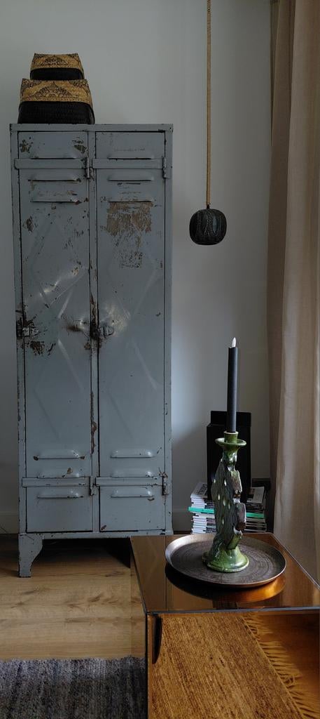 Grijs/ groene 2 deurs vintage locker, Huis en Inrichting, Ophalen