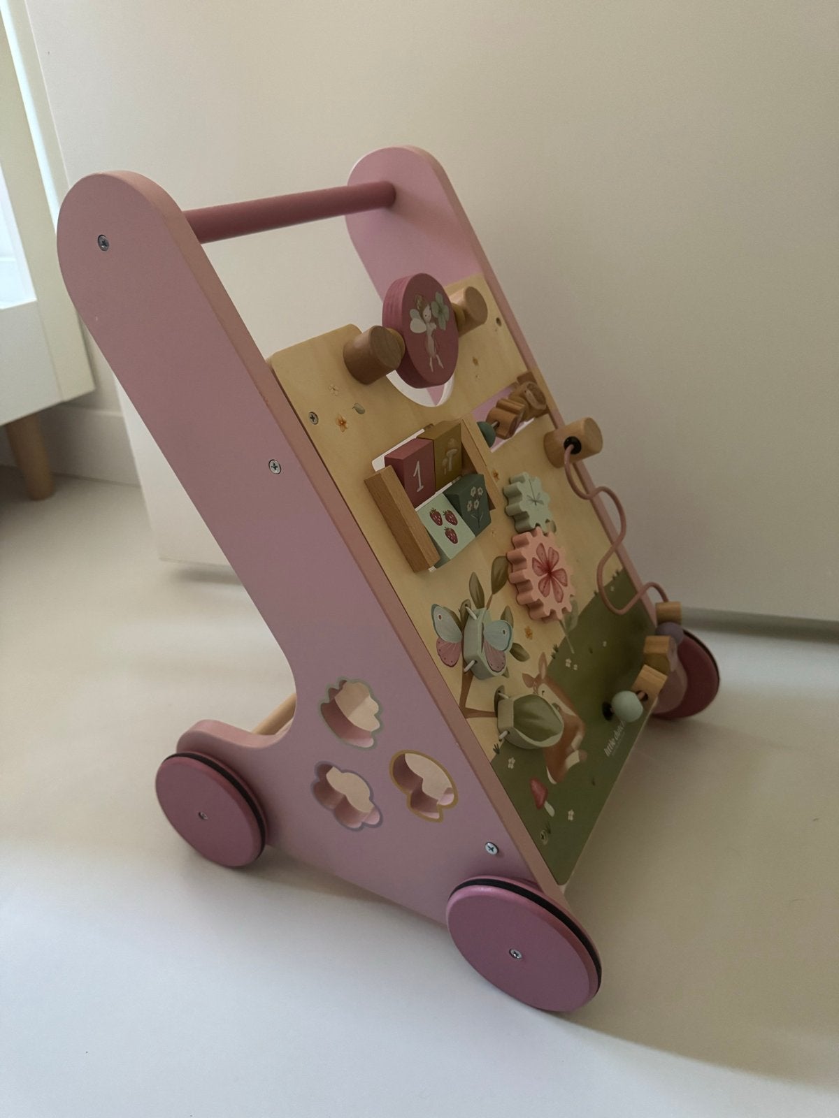 Little Dutch Houten Loopwagen Roze met Activiteiten, Ophalen, Zo goed als nieuw, Overige typen, Met wieltjes