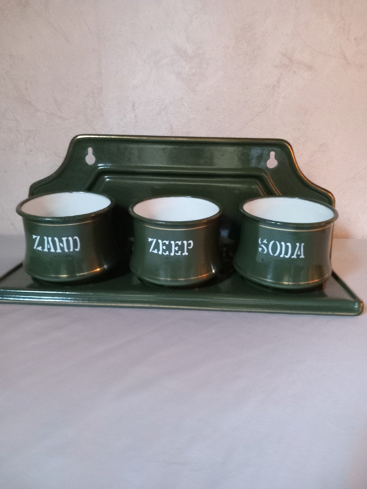 Donkergroen emaille BK zand-zeep en soda rekje, Antiek en Kunst, Antiek | Emaille, Ophalen of Verzenden