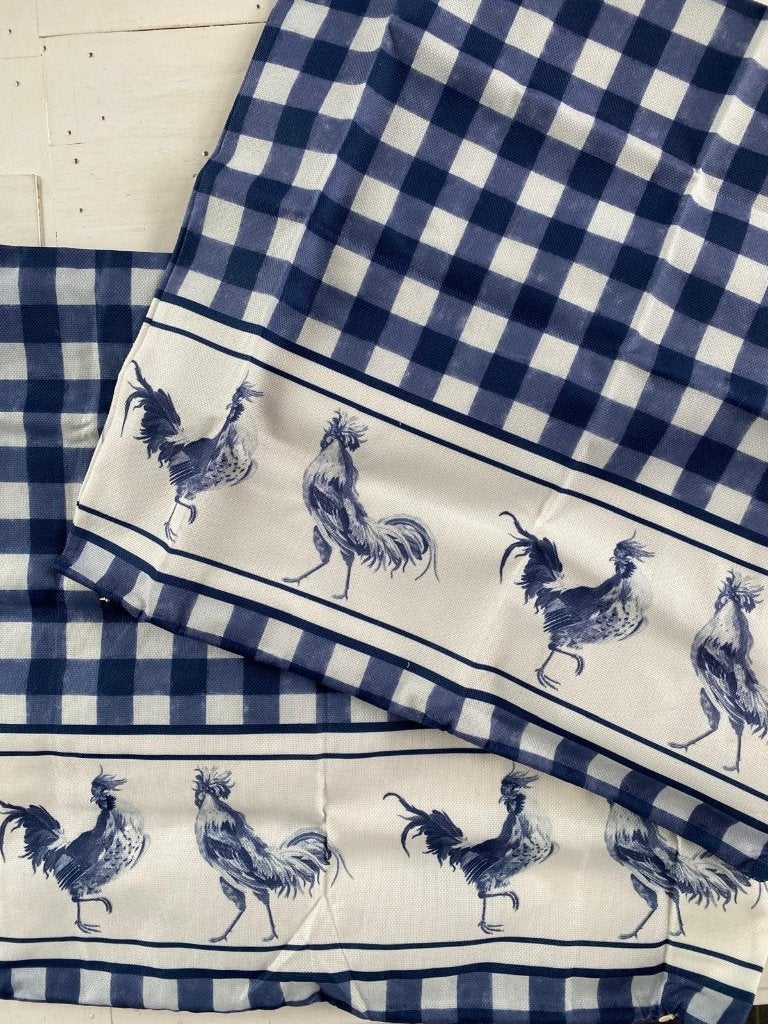 2 nieuwe kussenhoezen 50x50 blauw/wit met kippetjes en haan, Blauw, Nieuw, Ophalen of Verzenden, Wasbaar