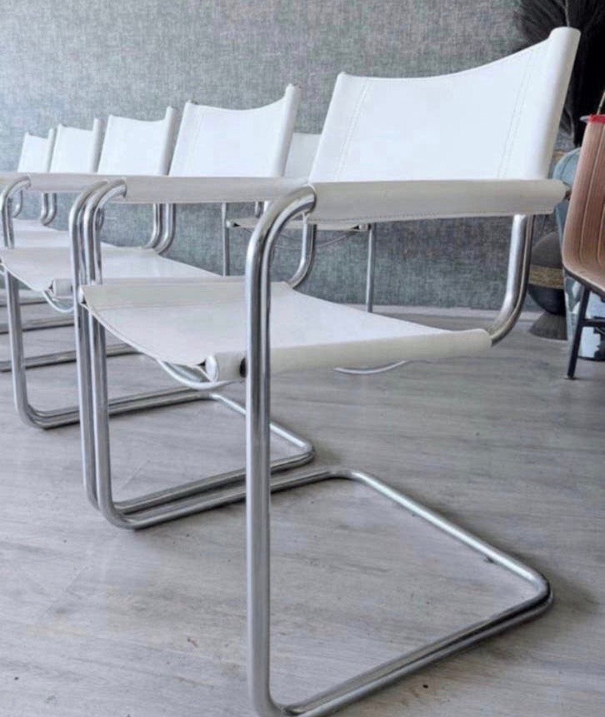 6 Vintage Mart Stam S34 chairs for LInea Veam, Italy c80s, Ophalen, Gebruikt, -, Wit